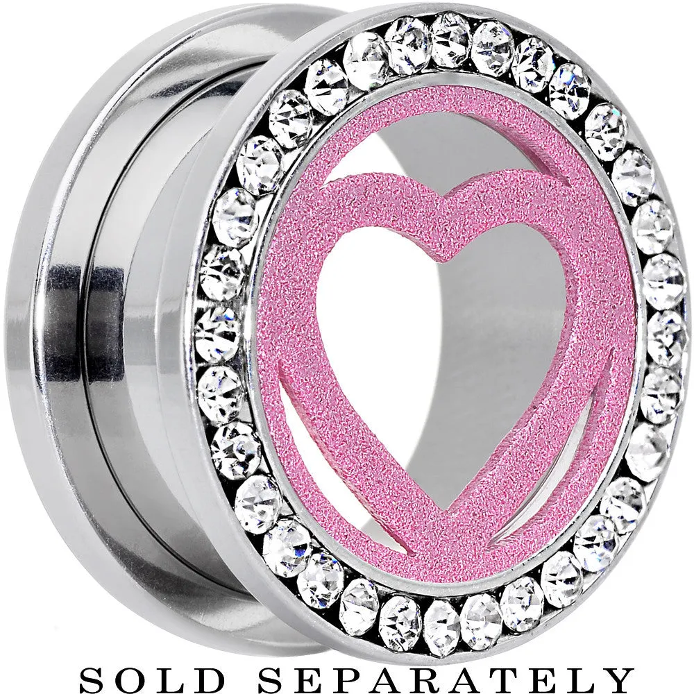 11/16 Stainless Steel Clear Gem Pink Heart Tunnel Plug