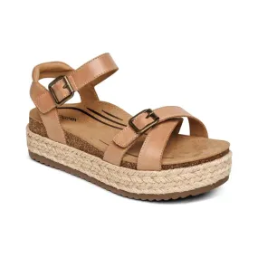 AETREX PAULA PLATFORM WEDGE SANDAL CAMEL