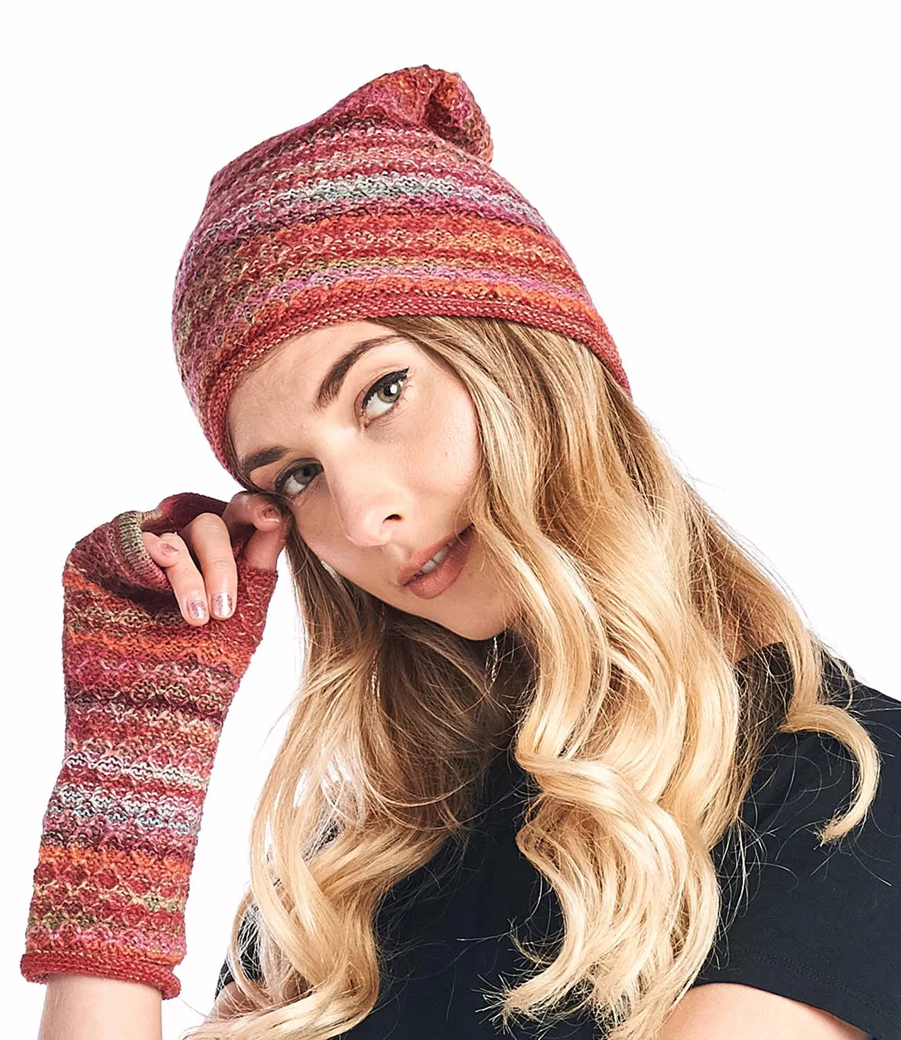 Alpaca Beanie Hat - Printed - Saffron