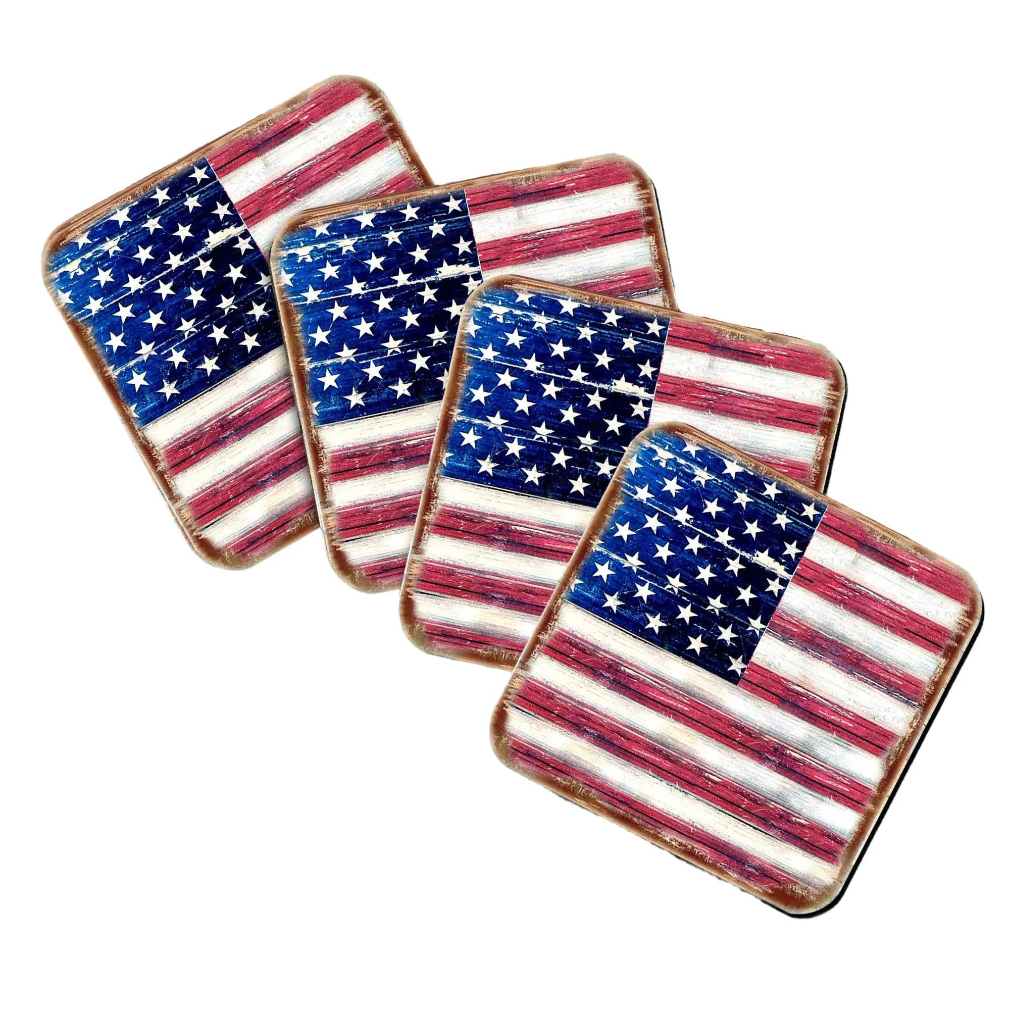 American Flag Wooden Cork Coasters Gift Set of 4 by Nature Wonders - 85099C-S4