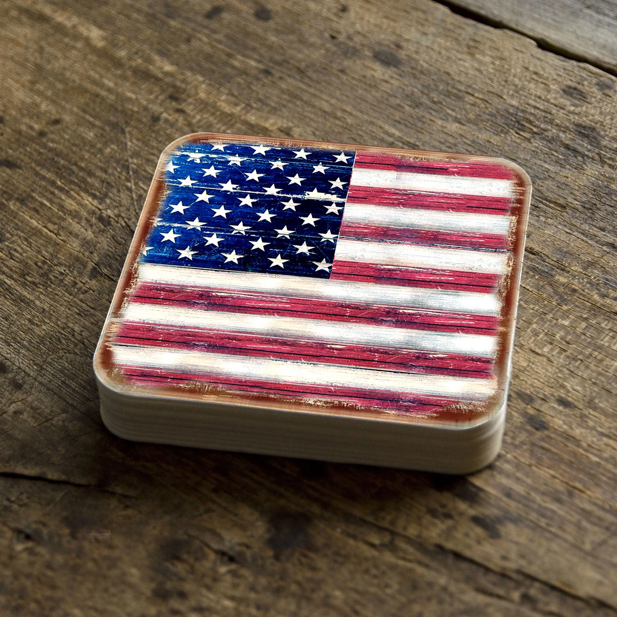 American Flag Wooden Cork Coasters Gift Set of 4 by Nature Wonders - 85099C-S4