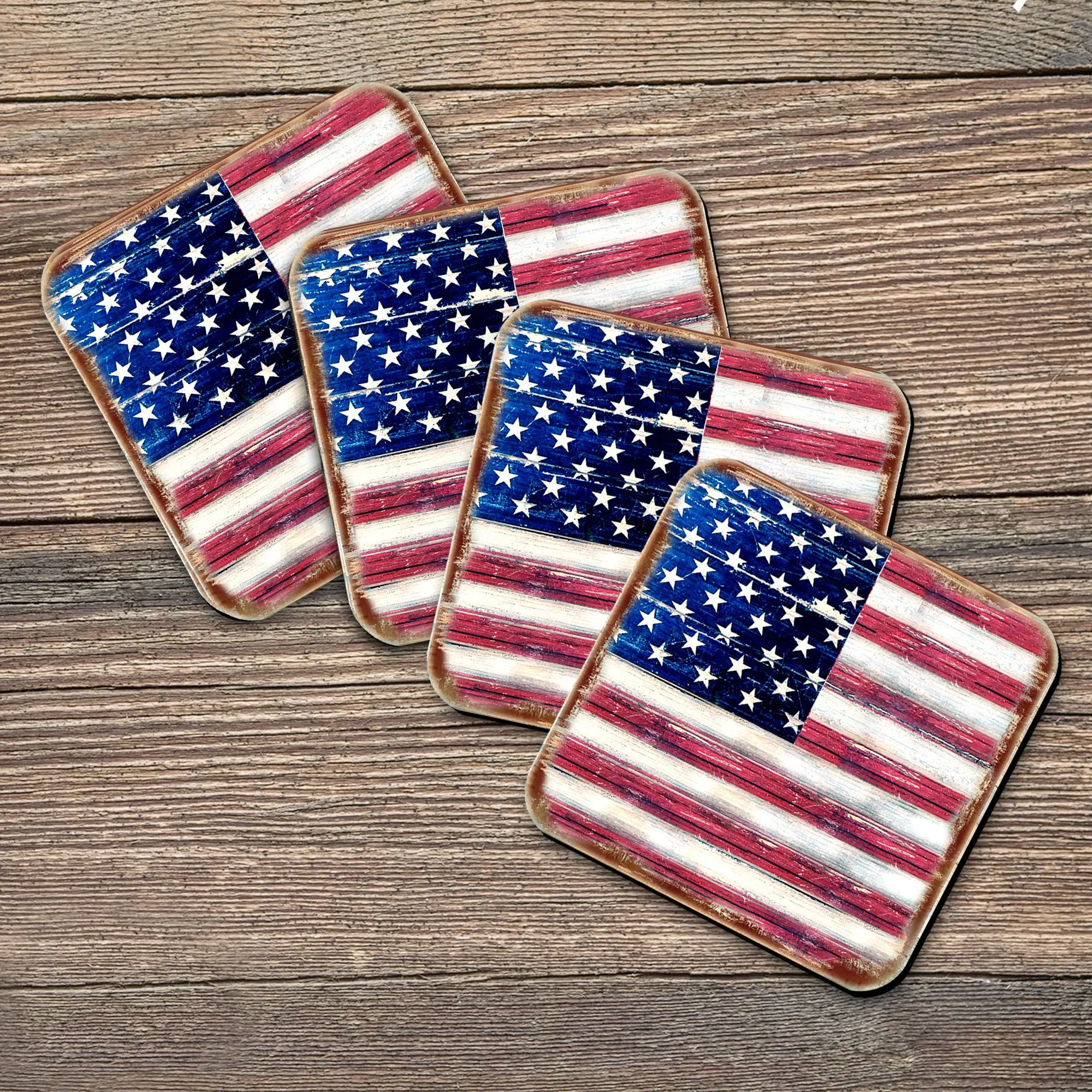 American Flag Wooden Cork Coasters Gift Set of 4 by Nature Wonders - 85099C-S4