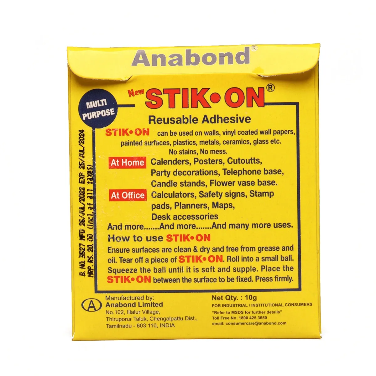 Anabond Stick On - 10 Gms | Stationery Items/ Stick On Multi Purpose Reusable Adhesive