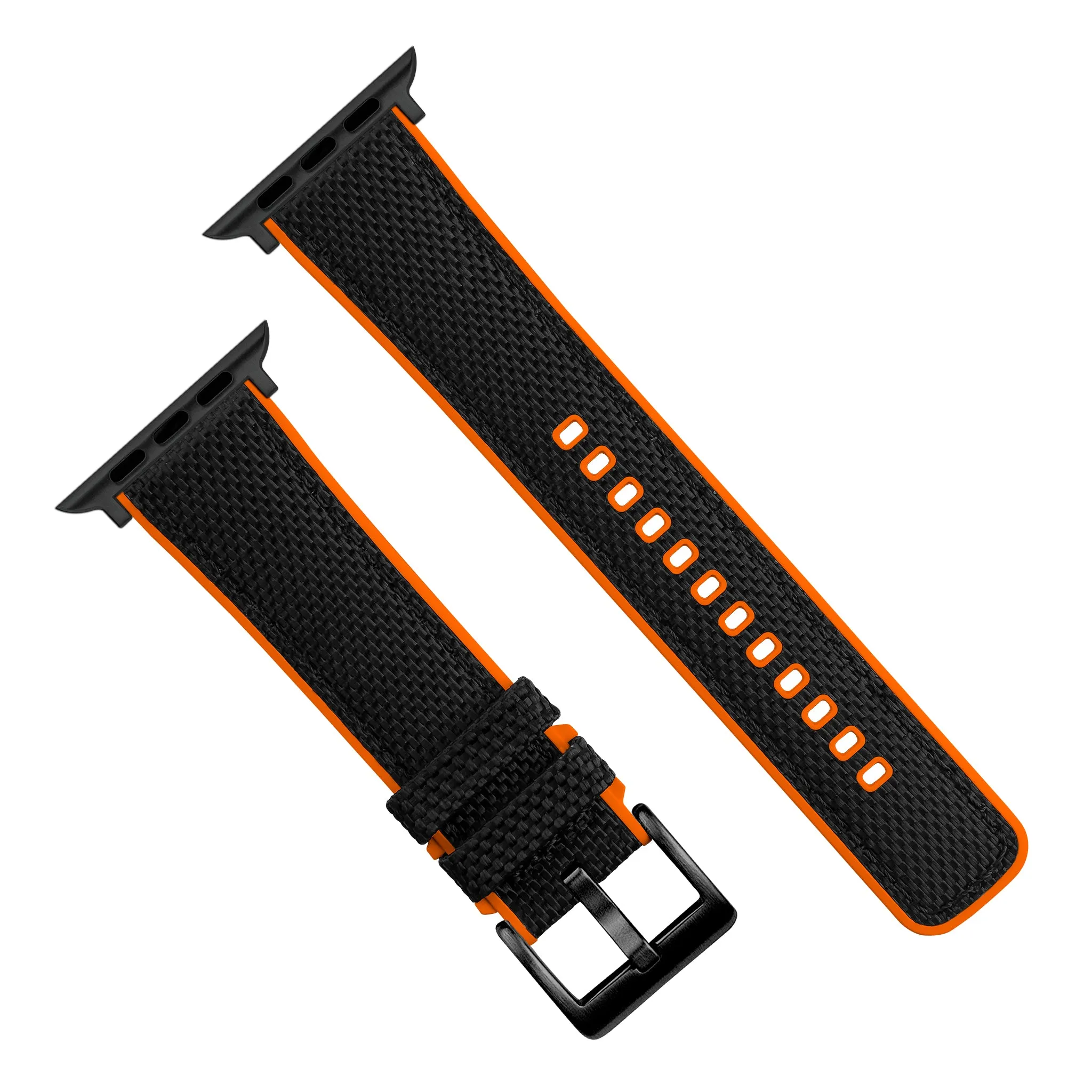 Apple Watch Black Cordura Fabric And Pumpkin Orange Silicone Hybrid Watch Band