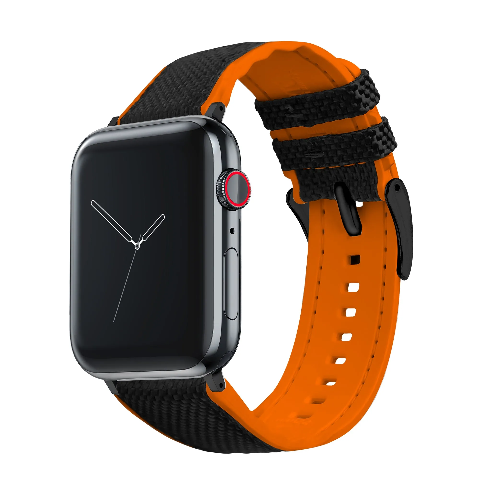 Apple Watch Black Cordura Fabric And Pumpkin Orange Silicone Hybrid Watch Band