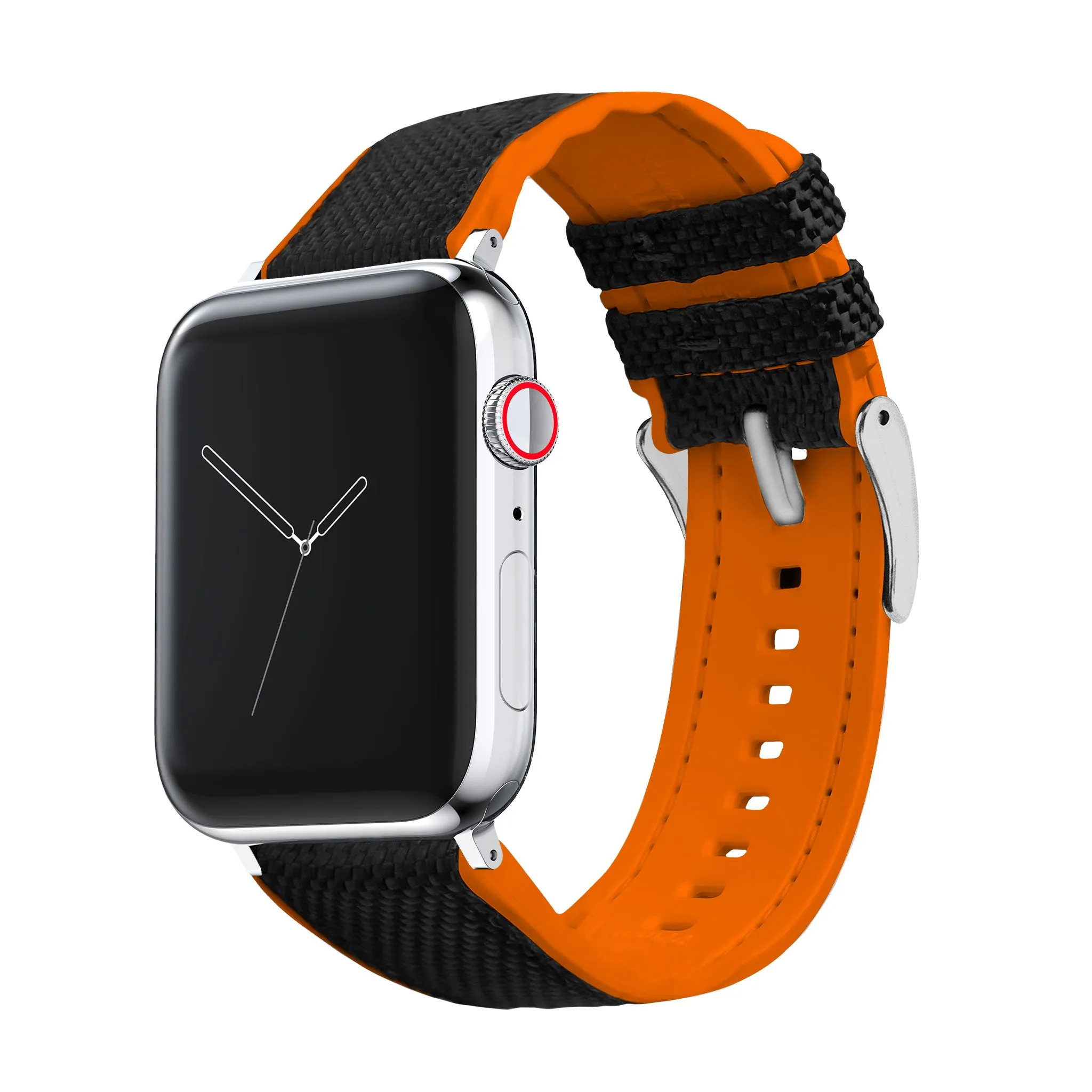 Apple Watch Black Cordura Fabric And Pumpkin Orange Silicone Hybrid Watch Band