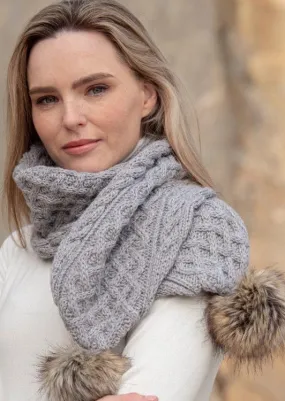 Aran Crafts Pom Pom Scarf | Grey