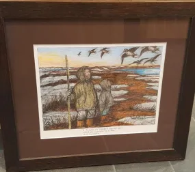 Art- P. Minock: "A Flight of Spotted Sandpipers Startles the Springtime Egg Hunters" Framed