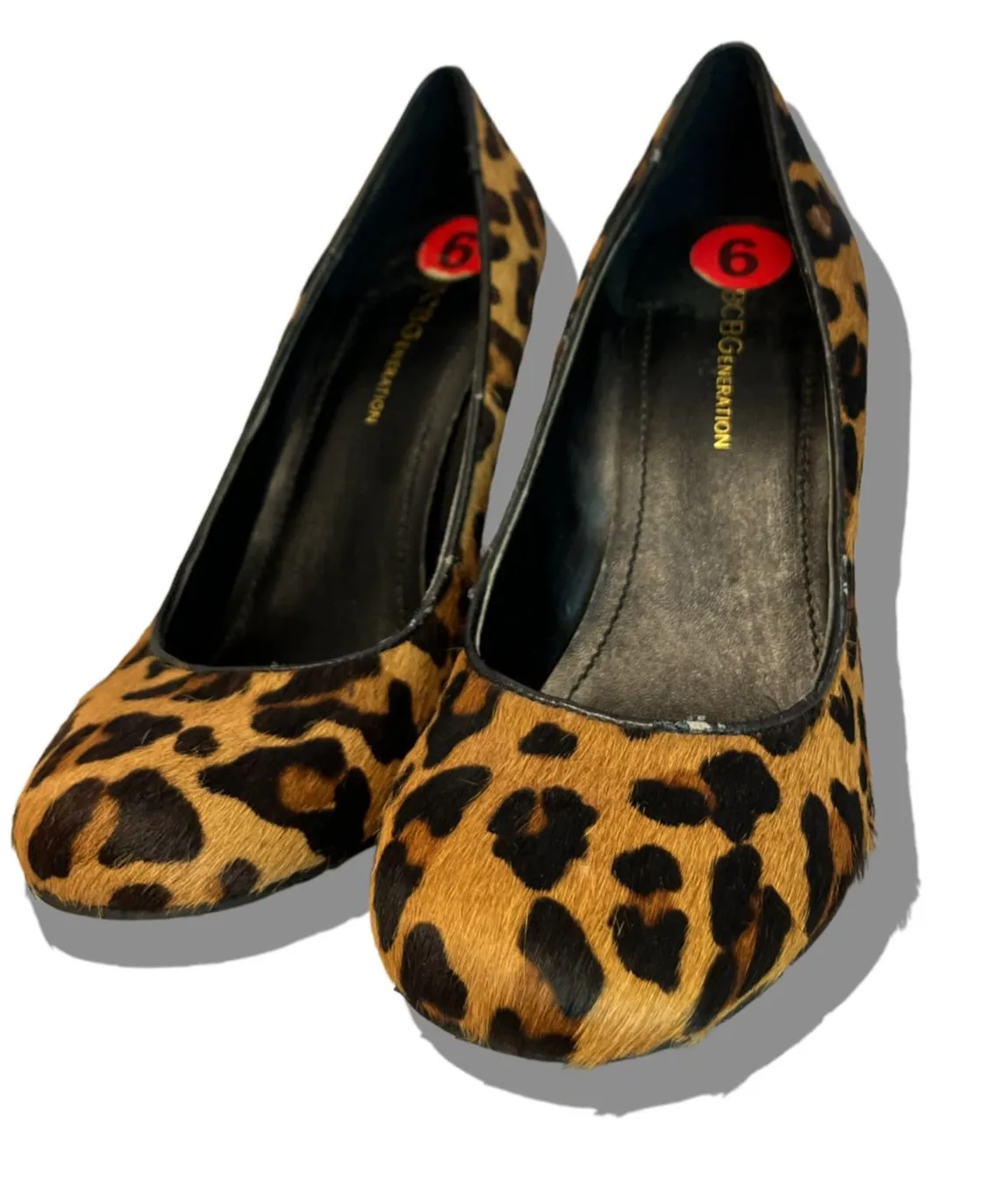 BCBG Generation Leopard Print Calf Hair Wedges (PREOWNED)