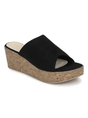 Black Micro Slip On Wedges