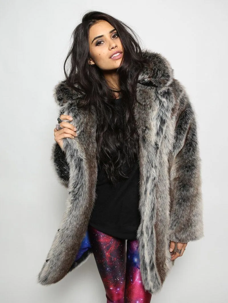 BlackMilk Galaxy Grey Wolf Classic Faux Fur Coat