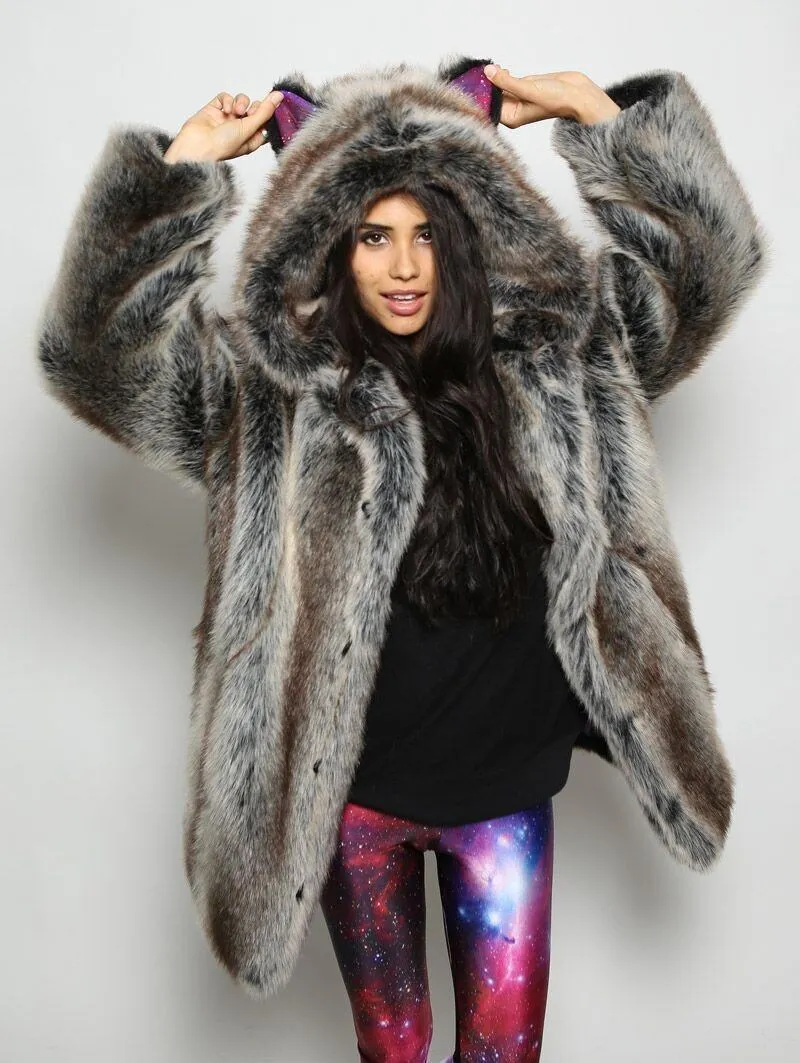 BlackMilk Galaxy Grey Wolf Classic Faux Fur Coat