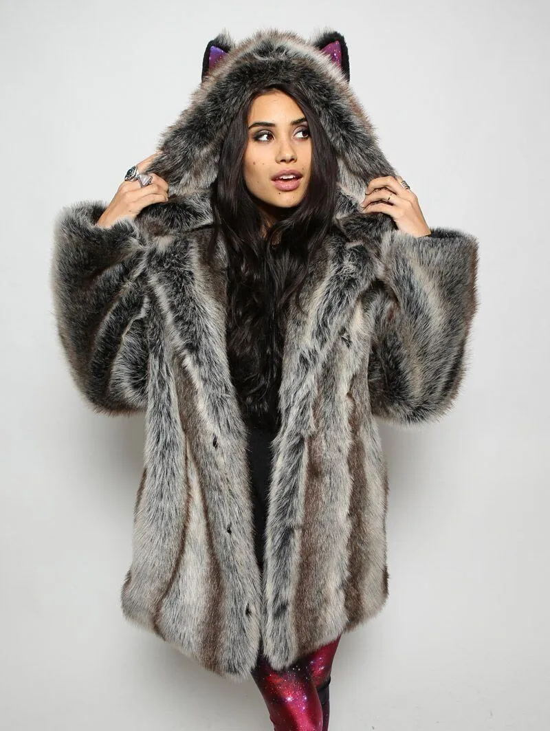 BlackMilk Galaxy Grey Wolf Classic Faux Fur Coat