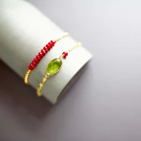 Bracelet Stacking Set: Peridot Quartz & Red Jade