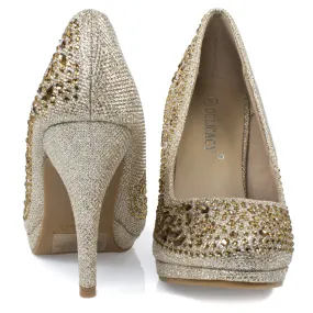 Cassie70 by Delicacy, Sparkling High Heel Dress Pump w Round Toe, Glitter & Rhinestones