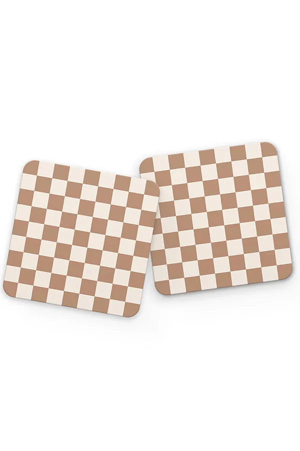 Check Pattern Drinks Coaster (Brown Beige)