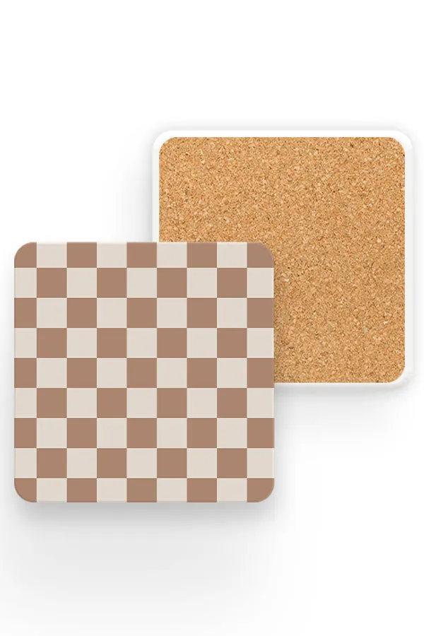 Check Pattern Drinks Coaster (Brown Beige)