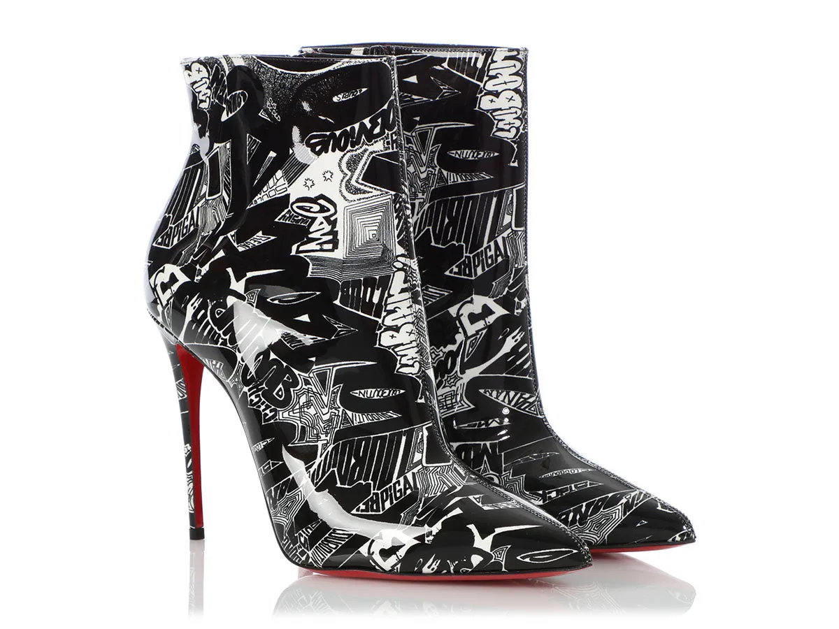 Christian Louboutin Black and White So Kate Graffiti Bootie 100