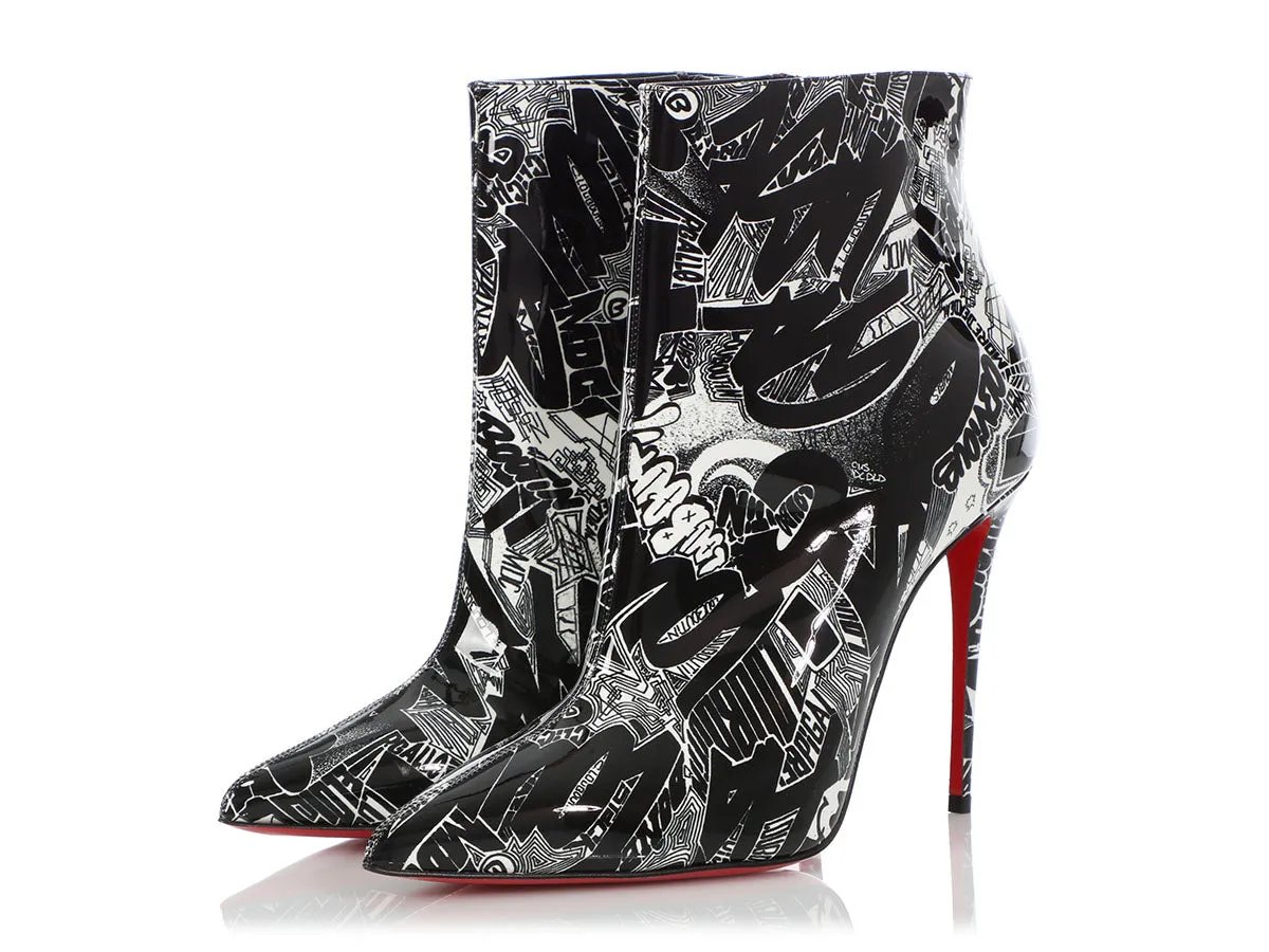 Christian Louboutin Black and White So Kate Graffiti Bootie 100