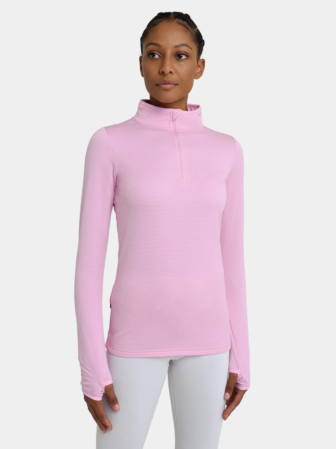 Cloud Fleece Quarter Zip Running Top For Women With Thumbholes & Side Zip Pocket