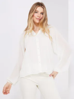 Collarless Button-Front Blouse