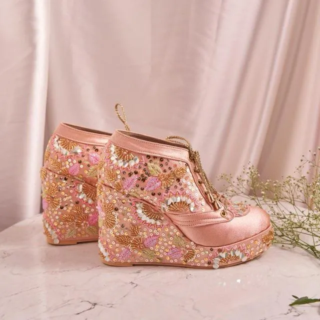 Customizable Pastel colour 4-Inch Embroidered Sneaker Wedges | Lightweight & Cushioned for Comfort