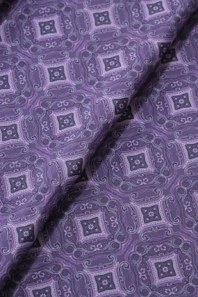 Dark Purple Traditional Pattern Digital Print On Purple French Crepe Fabric