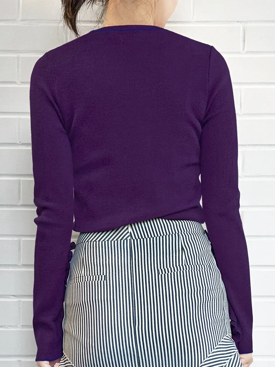 Deep Purple Extra-long Ruffled Sleeve Wool Blend Jumper