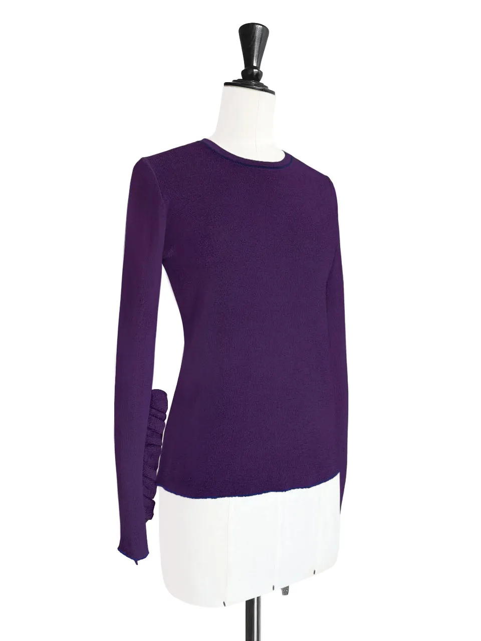 Deep Purple Extra-long Ruffled Sleeve Wool Blend Jumper