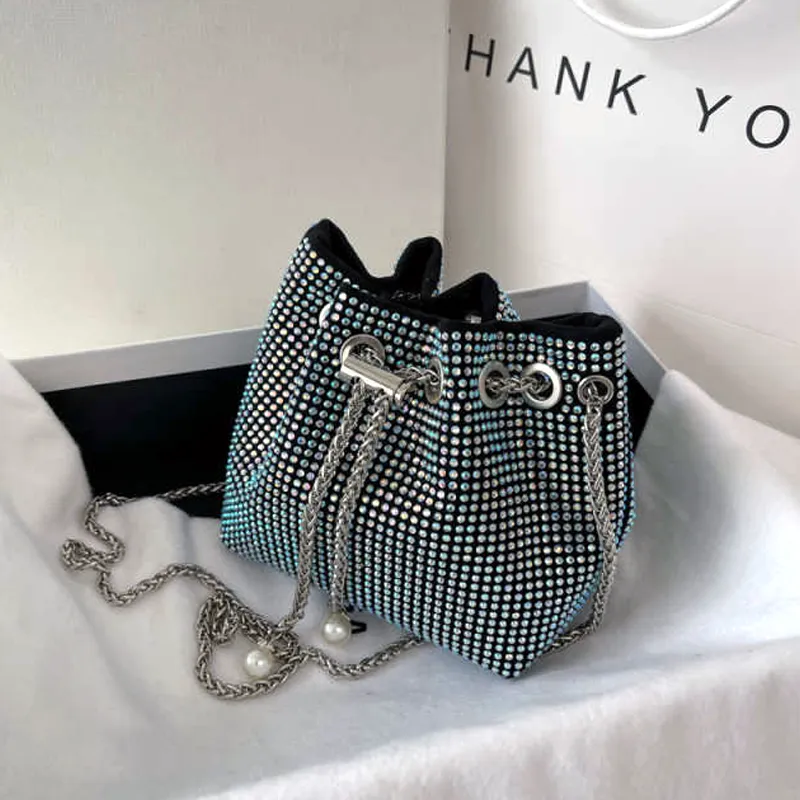 Diamond Decor Draw String Bucket Bag