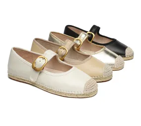 EVERAU® Women Leather Adjustable Buckle Flat Espadrilles Mila