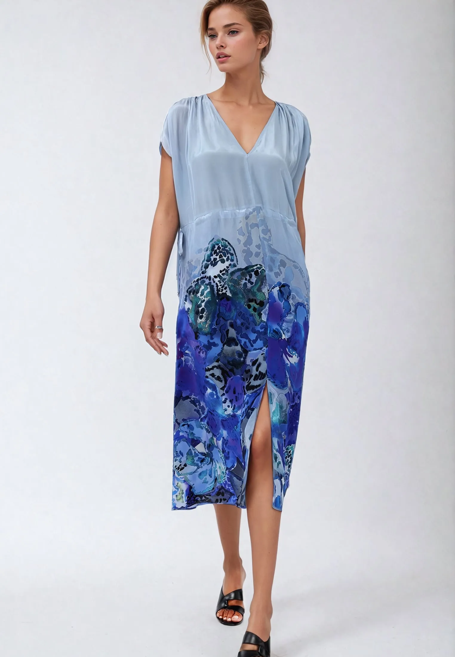 FRAME MAXI DRESS PERIPHERY BLUE