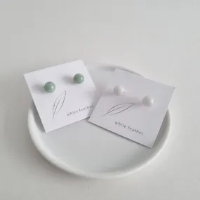 Green/White Jade Earstuds 8mm (Basic) / 14k Gold-filled