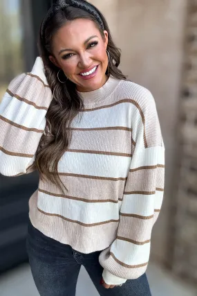 I Always Believe Cream and Tan Textured Stripe Sweater