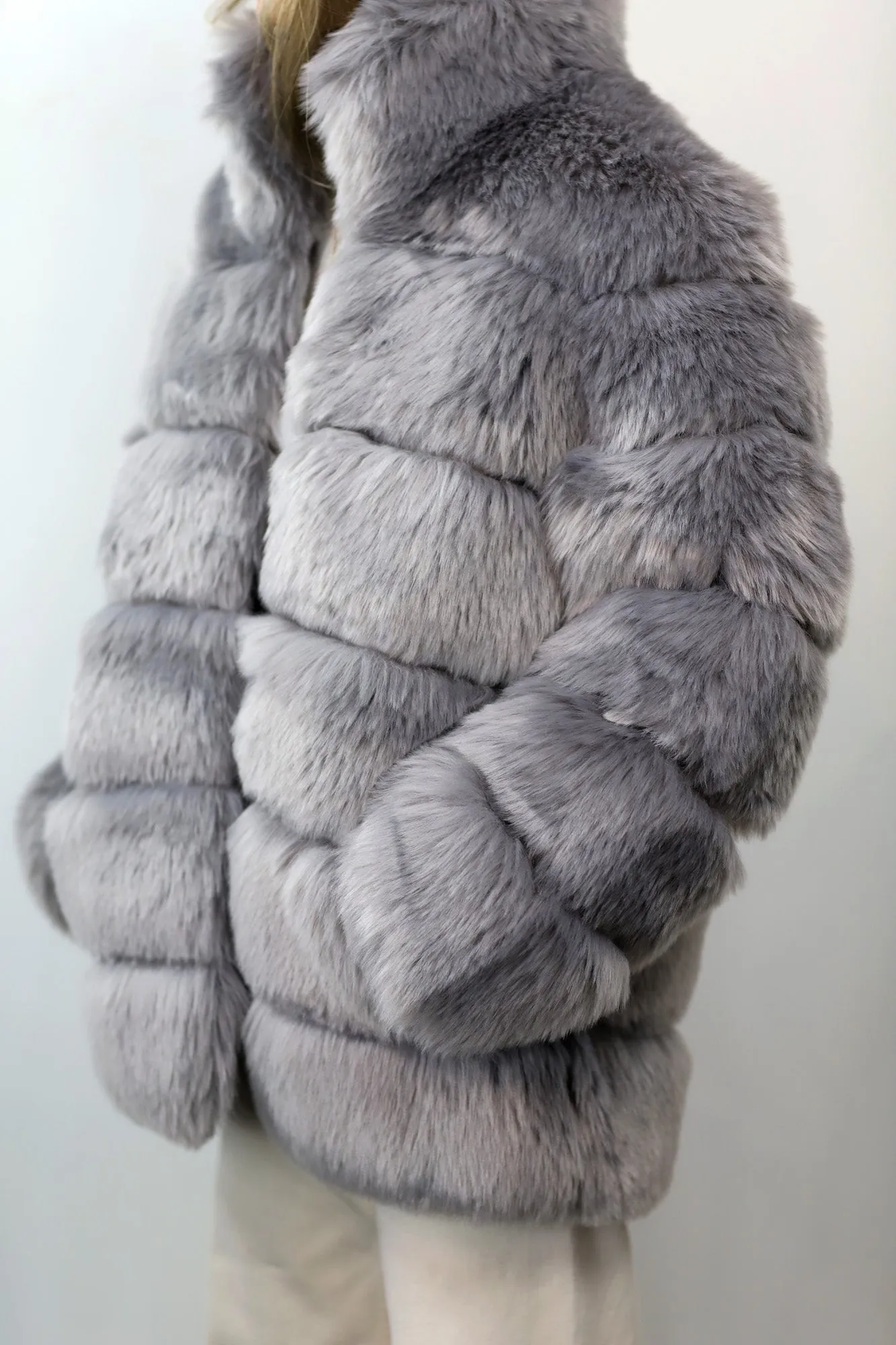 La Fiorentina Faux Fur Jacket - Grey