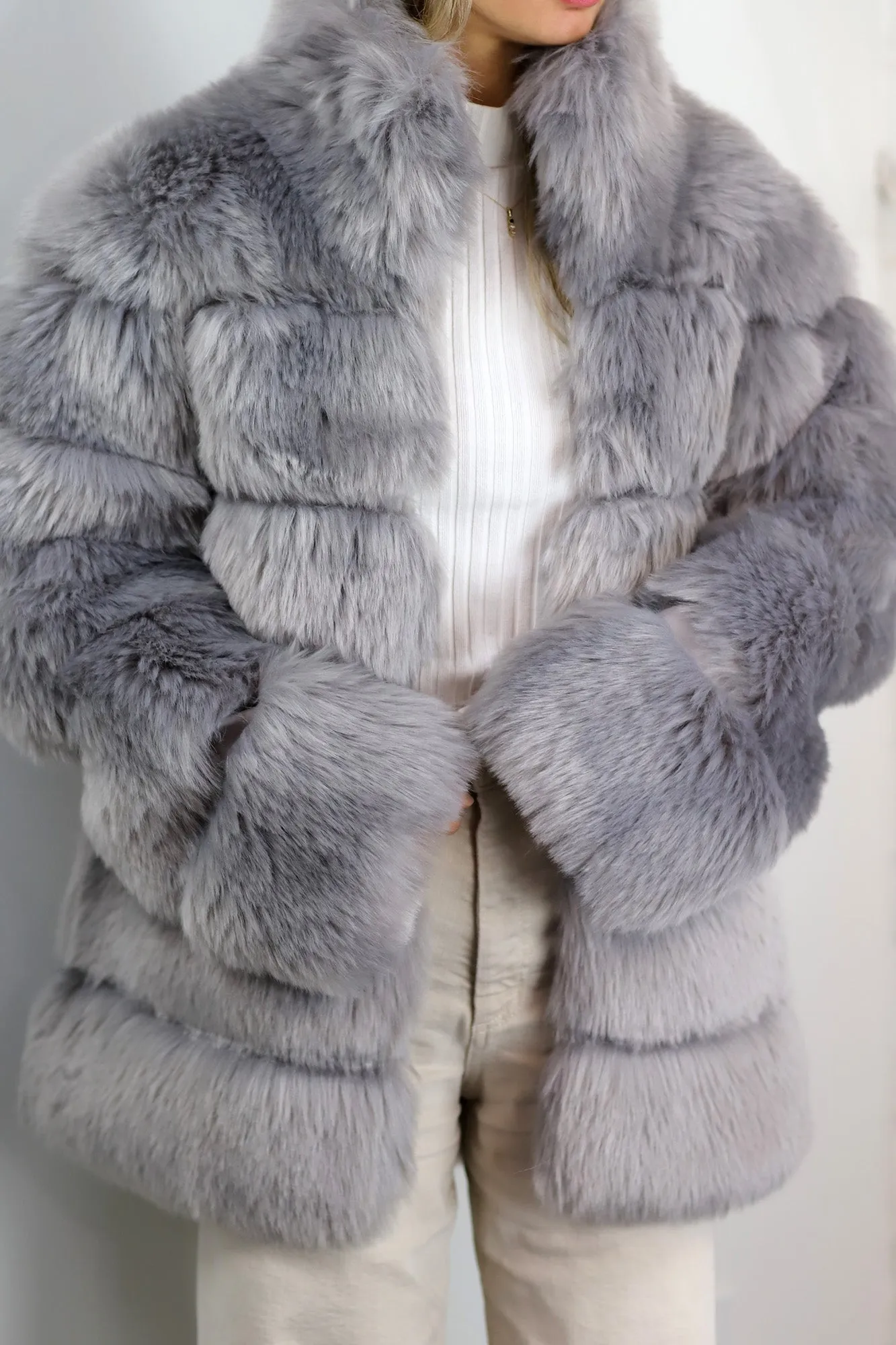 La Fiorentina Faux Fur Jacket - Grey