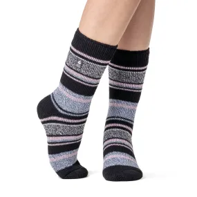 Ladies Original Calanda Block Stripe Socks - Black & Dusted Pink