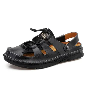 Mens Closed Toe Leather Sandals Athletic Strap Adjustable-7060