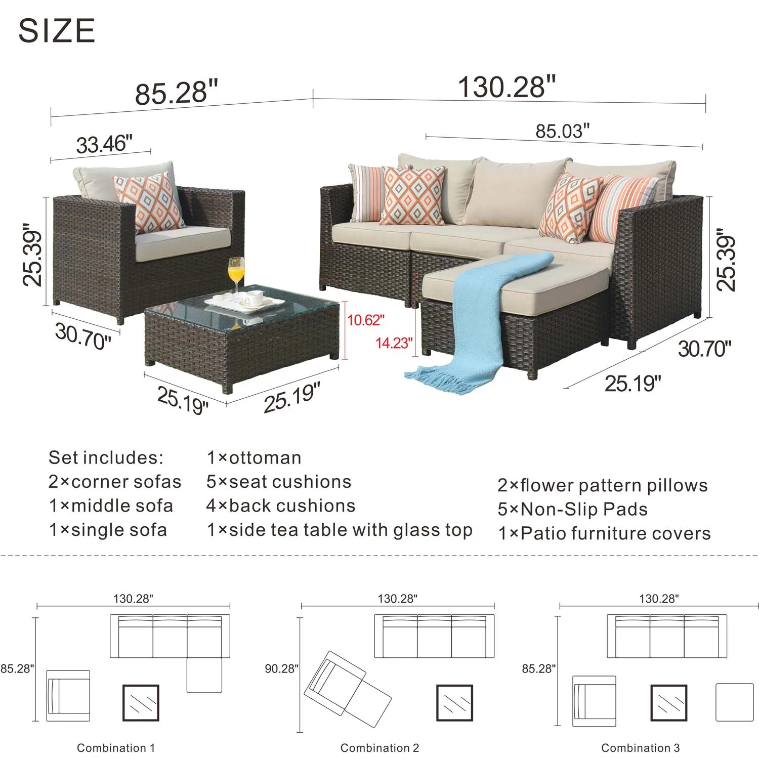 Ovios Patio Furniture Set Bigger Size 6-Piece, King Series, Fully Assembled