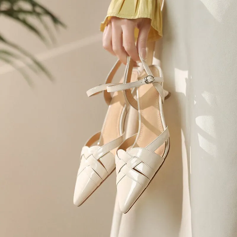 Point Toe Genuine Leather Slingback Stiletto Sandals in White/Golden/Apricot