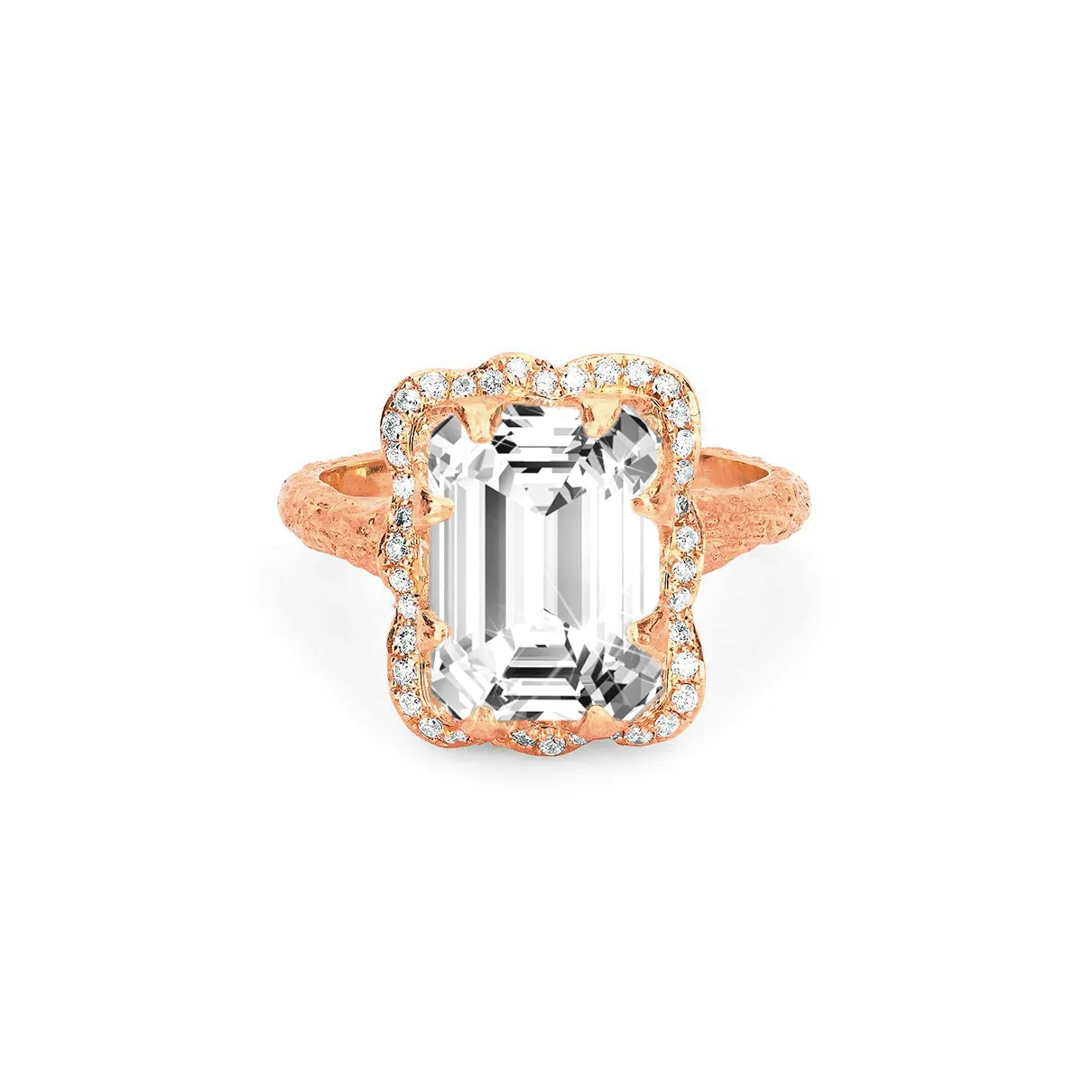 Queen Emerald Cut Diamond Setting with Full Pavé Halo