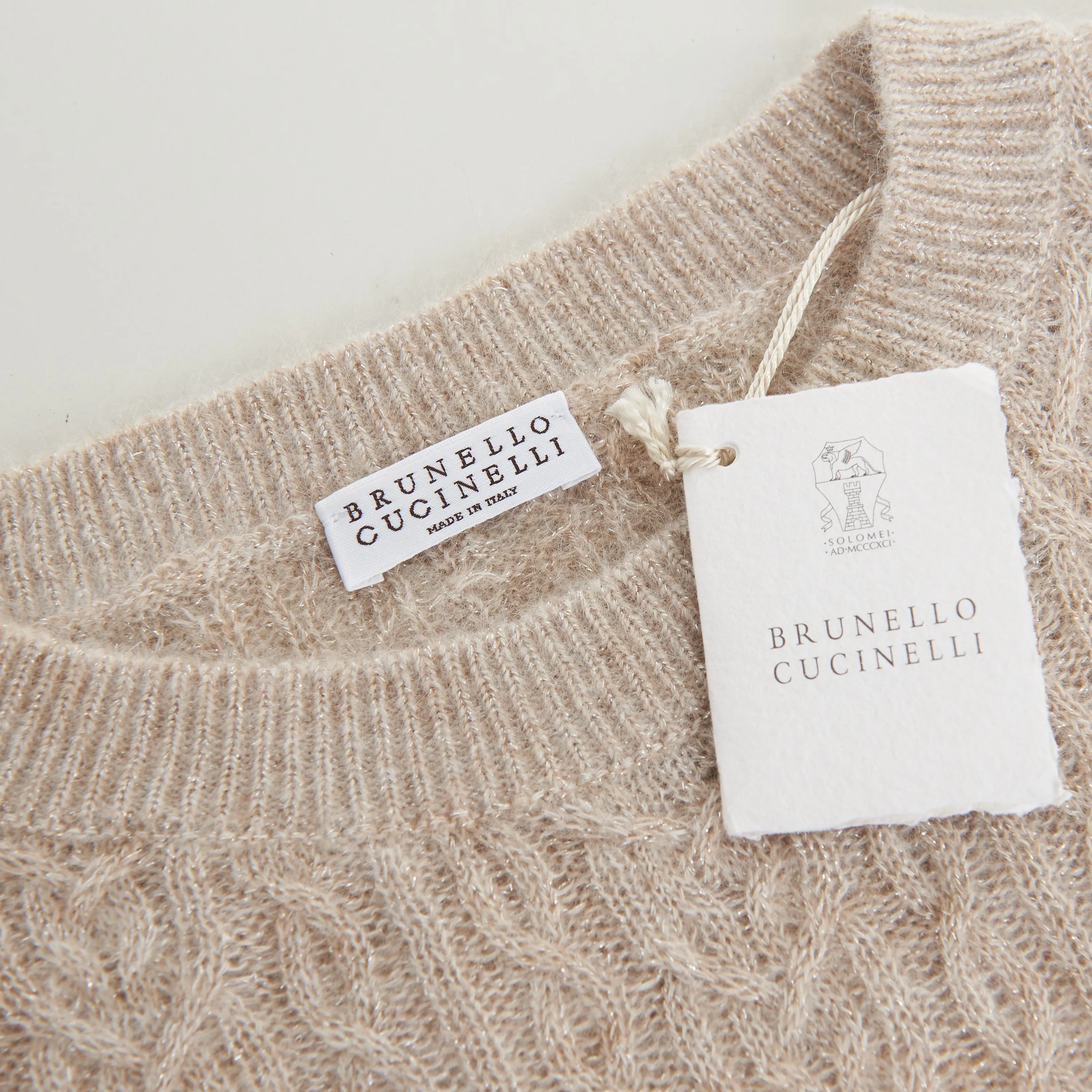 Sparkling Beige Sweater - Off Shoulder Fit, Mohair & Wool