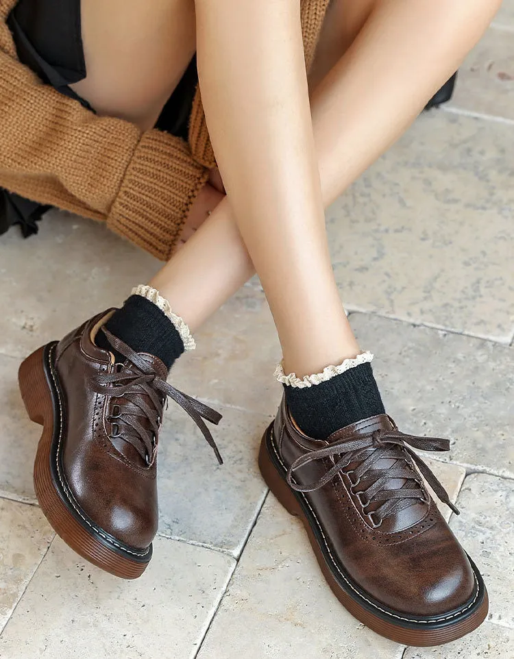 Spring Round Toe Lace-up Mary Jane Shoes