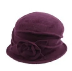 Wool Cloche Hat with Flower ~ Purple